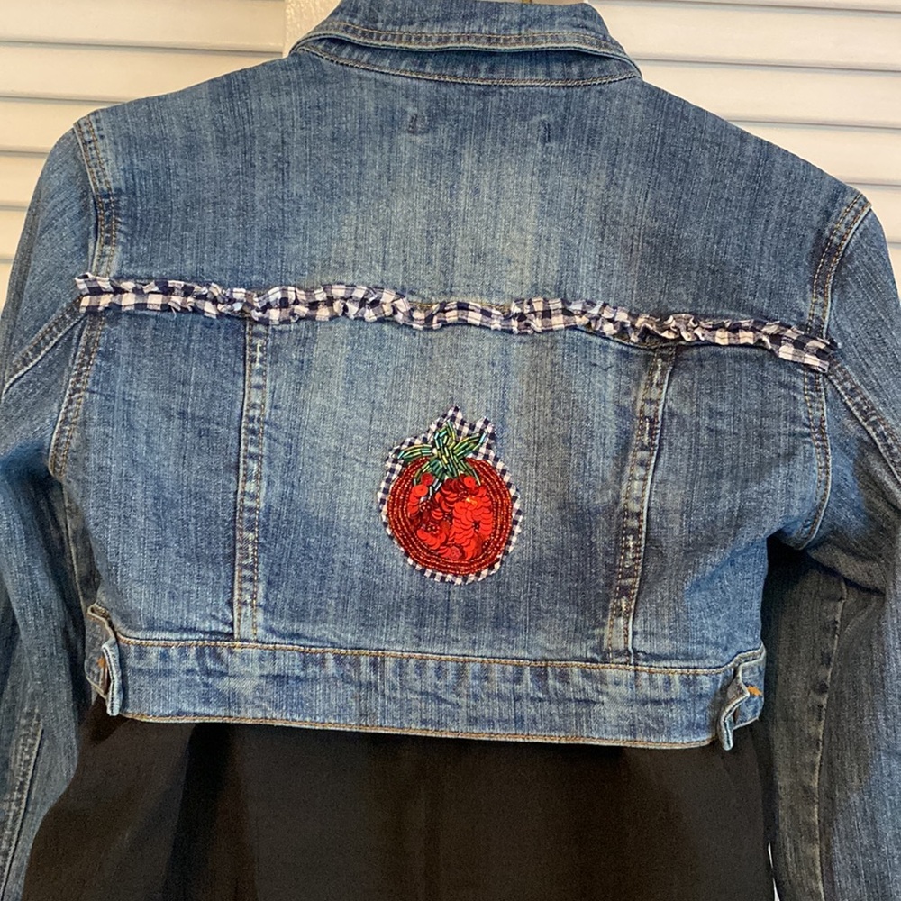 Upcycled cropped Zana Di Jeans denim jacket OOAK embellished
